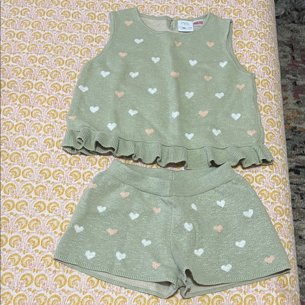 Zara Pastel Green Heart Knit Set